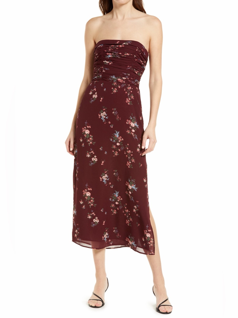 $248 New REFORMATION Lore Rosaline Floral Strapless Midi Dress, Size 2